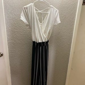 Maurices black and white striped jumpsuit